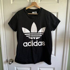 ADIDAS Women's Oversized Short Sleeve Shirt Black Size Small